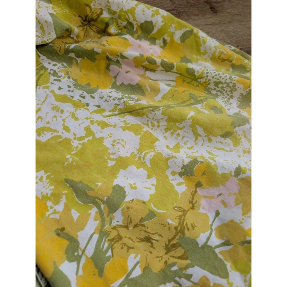 Vtg Lady Pepperell Fitted Sheet Pink Yellow Green Floral Percale Retro